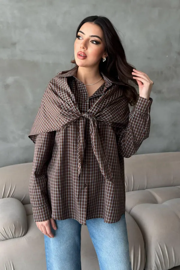 Chemises marron oversize en gros avec détail châle