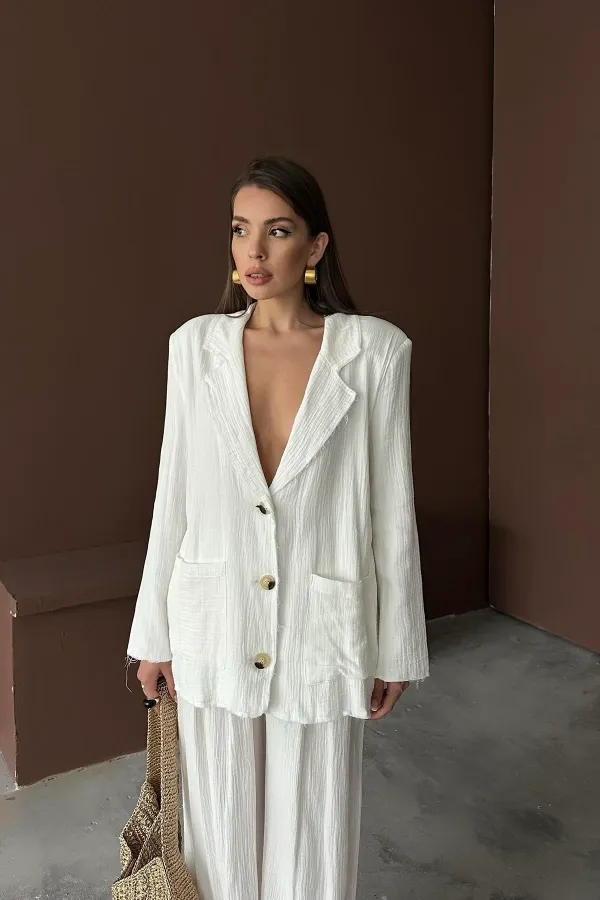 Toptan Beyaz Oversize Müslin Takım