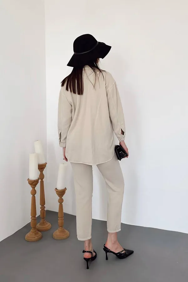 Ensemble chemise et pantalon beige délavé en gros