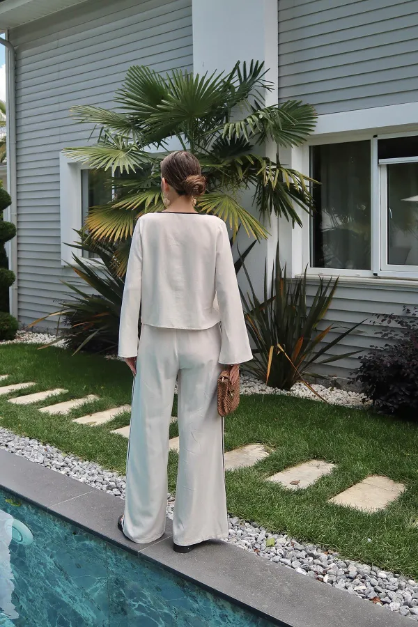 Toptan Bej Fiyonklu Keten Takım