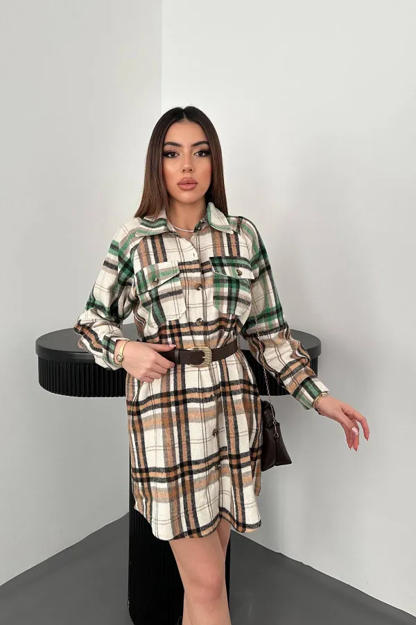 Toptan Kahverengi Oduncu Gömlek Elbise