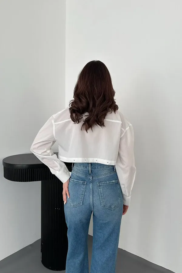 Toptan Beyaz Beli Ayrılabilen Poplin Gömlek