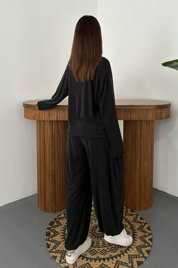 Toptan Siyah Uzun Kollu Alt Üst Takım