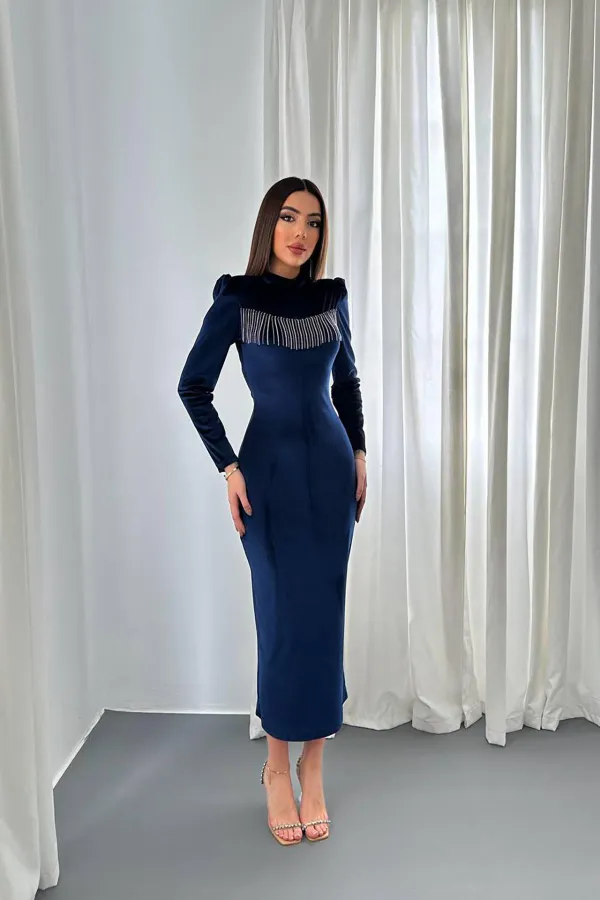 Robe en velours bleu marine à paillettes en gros