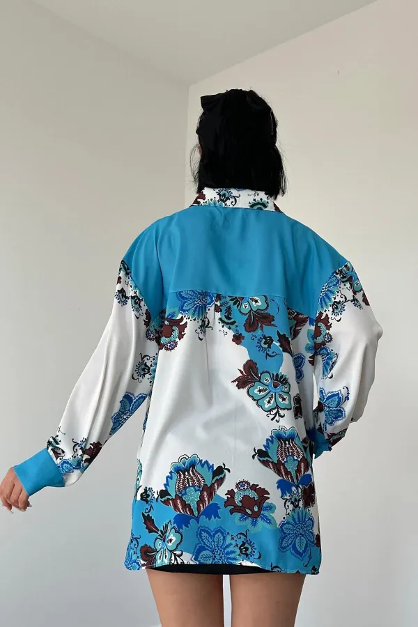 Chemise imprimée à fleurs bleues en gros