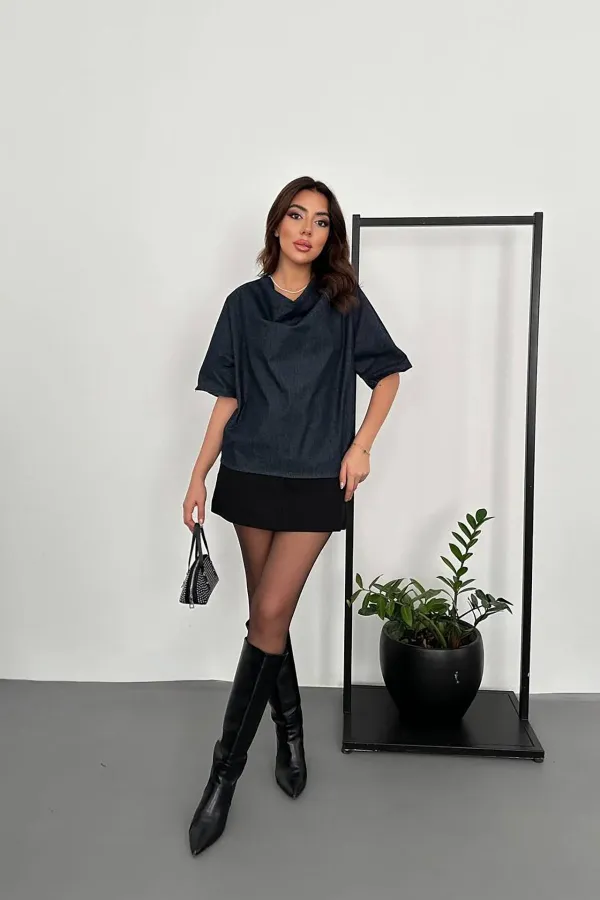 Chemisier en jean bleu en gros