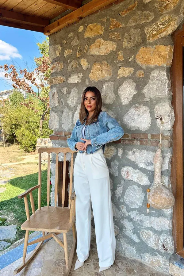 Toptan Mavi Korse Detaylı Kot Ceket