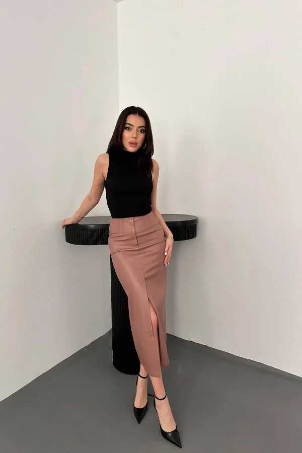 Toptan Pudra Yırtmaçlı Süs Patlı Etek