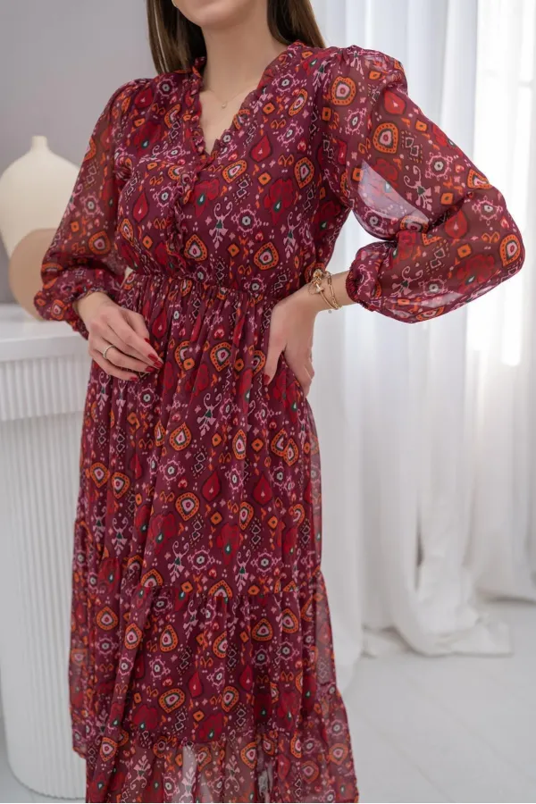 Robe en mousseline bordeaux à motifs, vente en gros