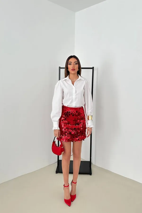 Jupe courte rouge à paillettes en gros