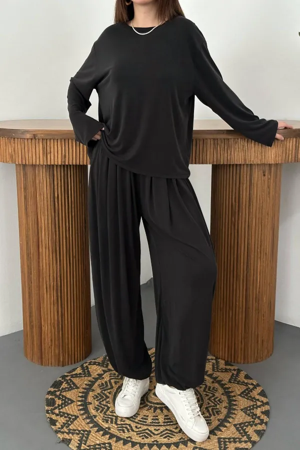 Toptan Siyah Uzun Kollu Alt Üst Takım