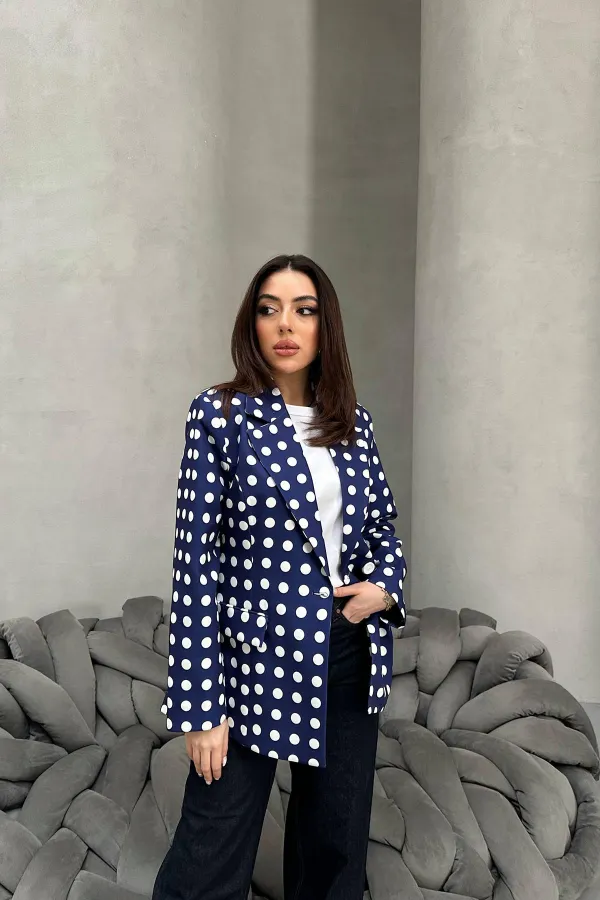 Veste blazer bleu marine à pois en gros