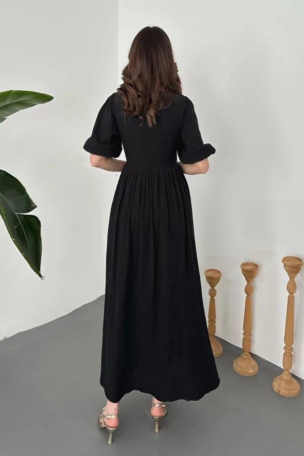 Robe longue noire en mousseline de mousseline en gros