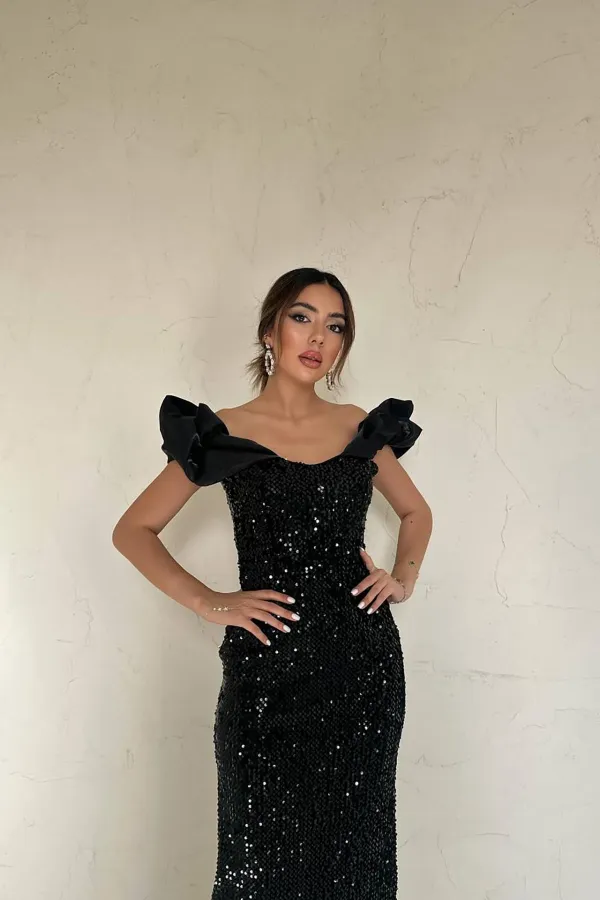 Robe noire sans manches à paillettes en gros