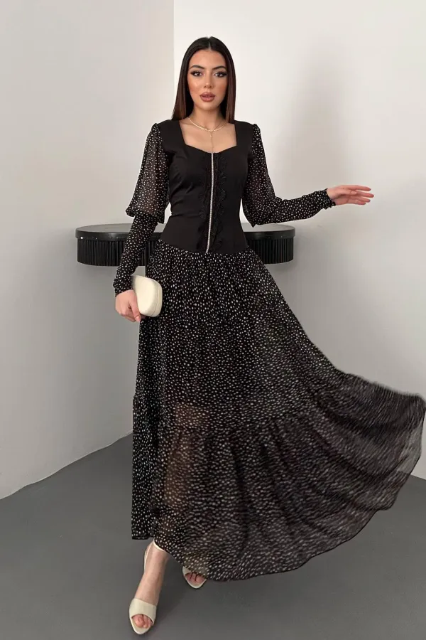 Robe rayée en dentelle noire en gros