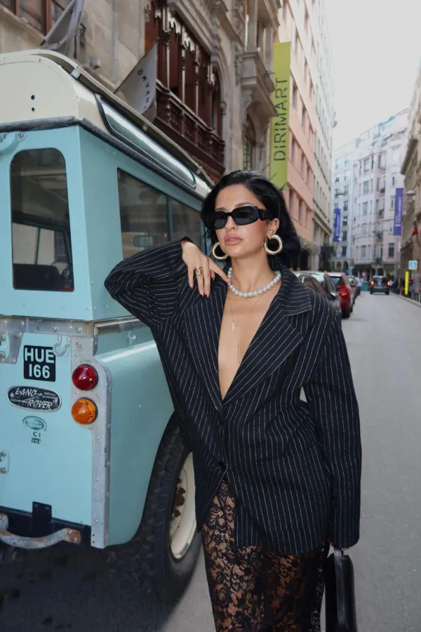 Veste oversize à rayures noires en gros