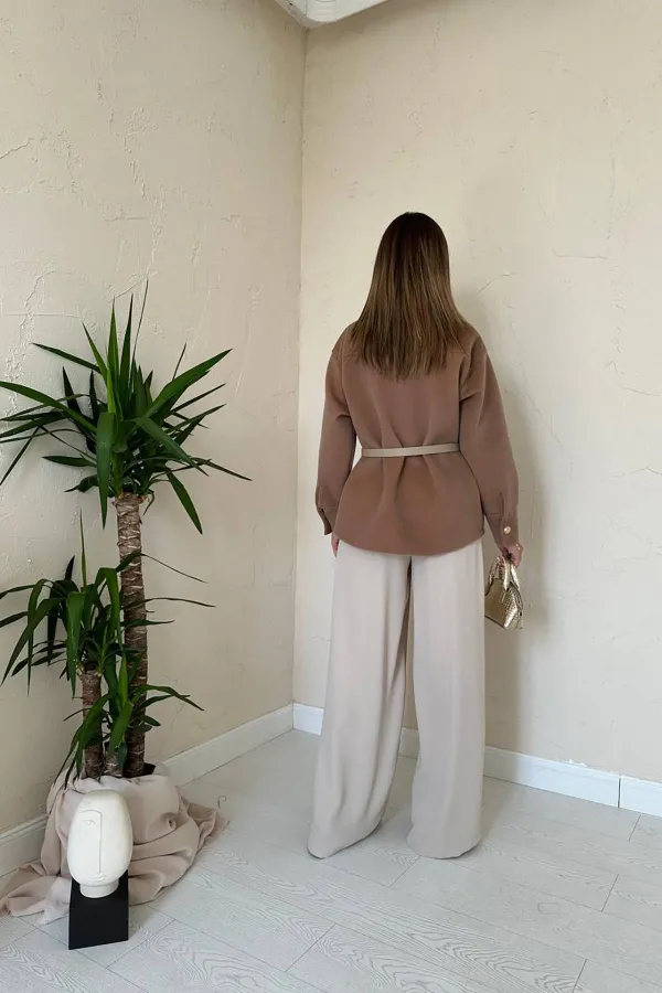 Wholesale Camel Stamp Gold Buttoned Shirt