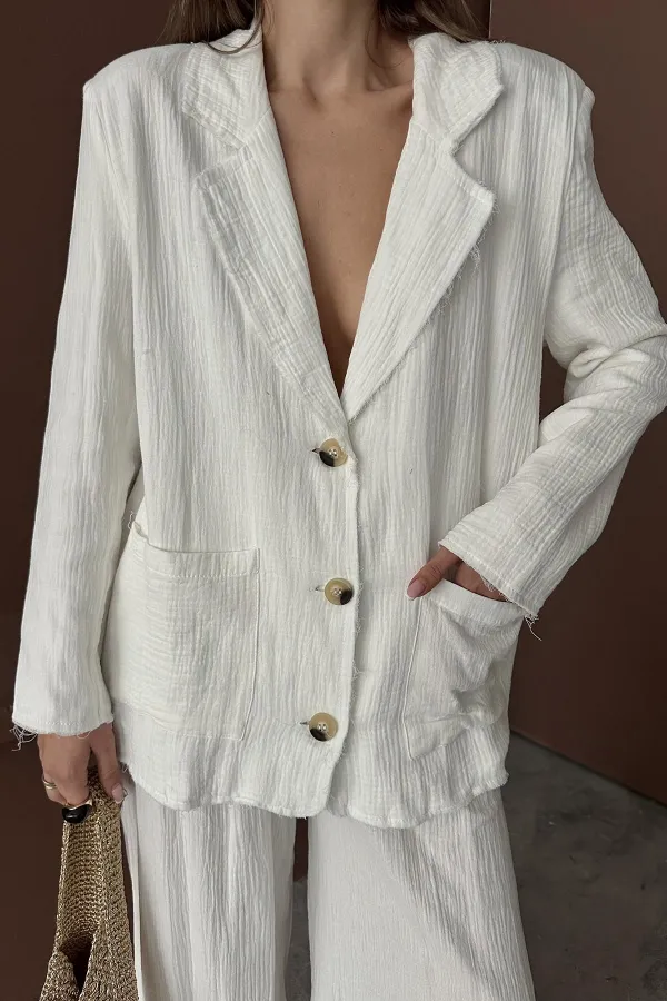 Toptan Beyaz Oversize Müslin Takım