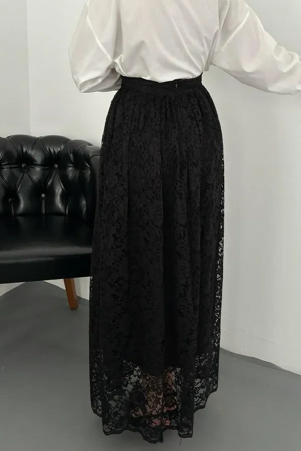 Toptan Siyah Dantelli Uzun Etek