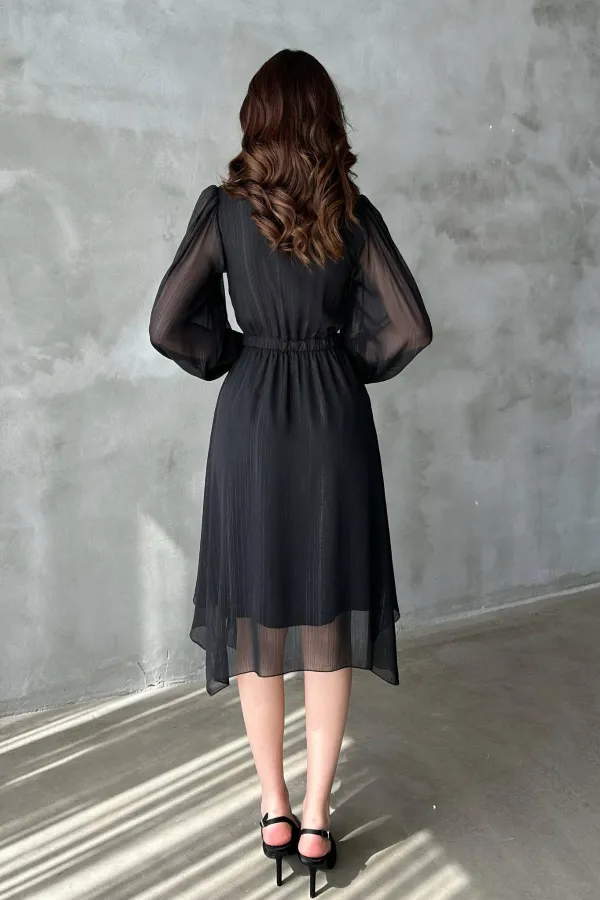 Robe asymétrique noire scintillante en gros