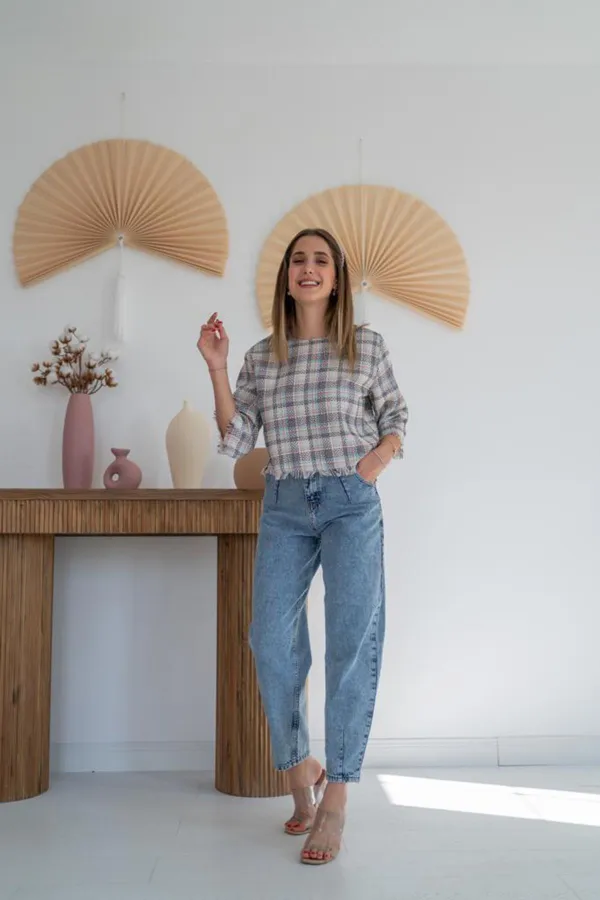 Toptan Desenli Püskül Detaylı Bluz