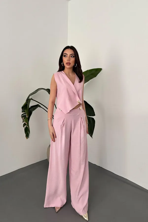 Ensemble gilet et pantalon rose asymétrique en gros