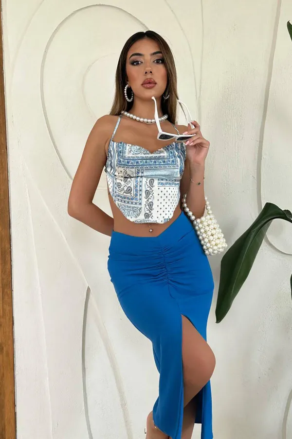 Jupe fendue bleue en gros