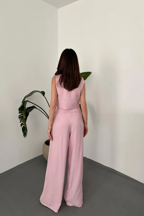 Ensemble gilet et pantalon rose asymétrique en gros