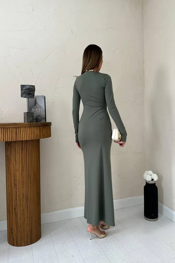 Robe longue moulante kaki en gros