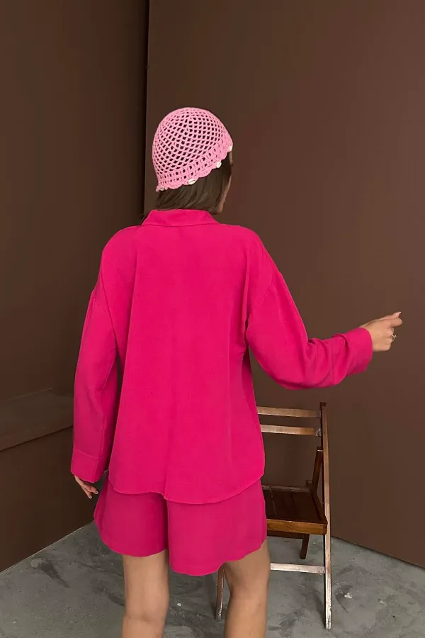 Toptan Fuşya Alaçatı Keten Takım