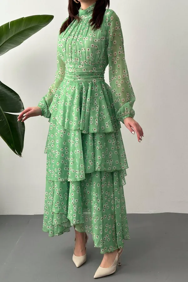 Robe verte détaillée à la taille en gros