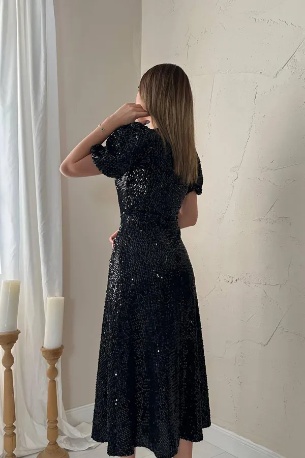Robe noire à paillettes en gros