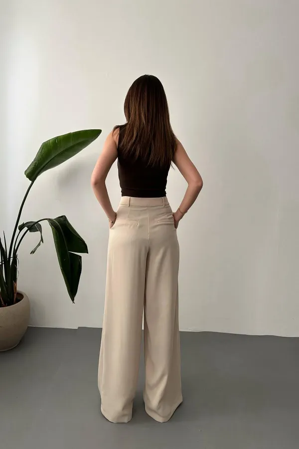 Pantalon confort plissé beige en gros