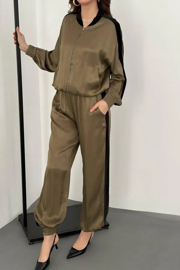 Survêtement rayé en satin et velours menthe, vente en gros