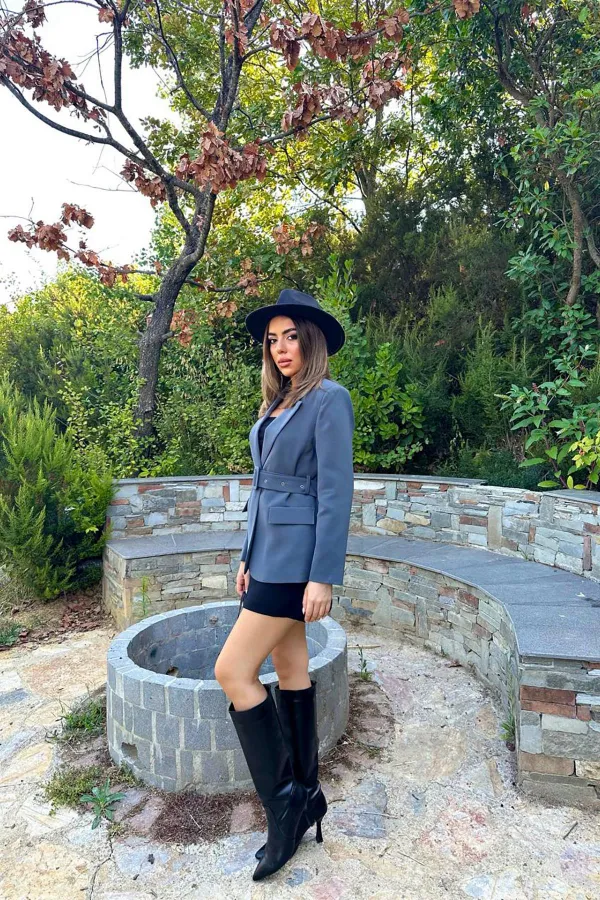 Veste fumée en gros avec rabat de poche et ceinture