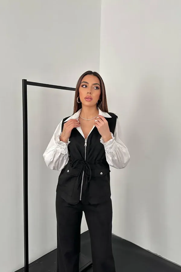 Ensemble gilet et pantalon en daim noir en vente en gros