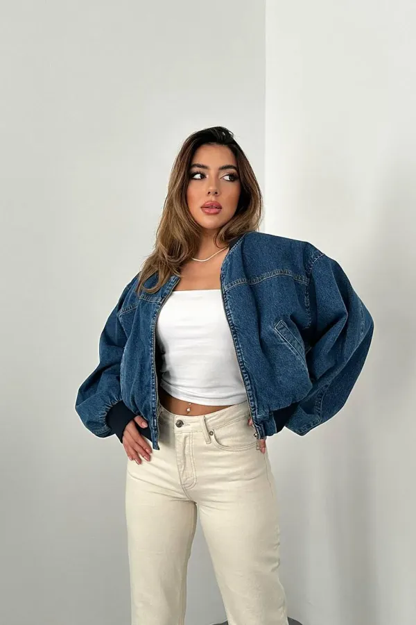 Blouson aviateur en denim bleu en gros