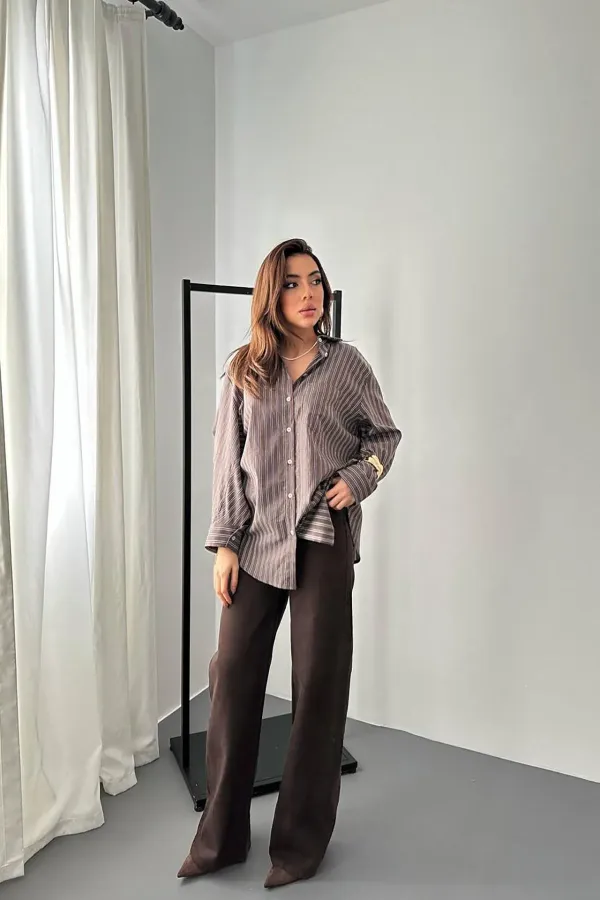 Chemise décontractée à rayures marron en gros