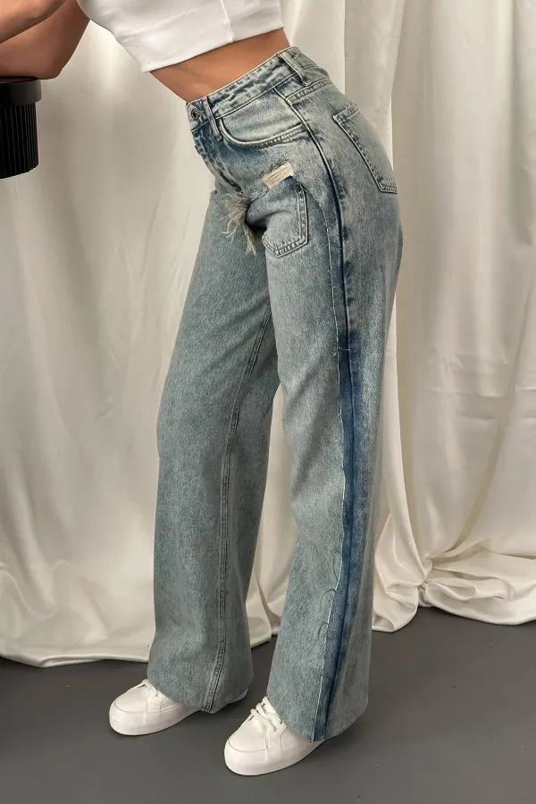 Wholesale Snow Wash Side Slit Jeans