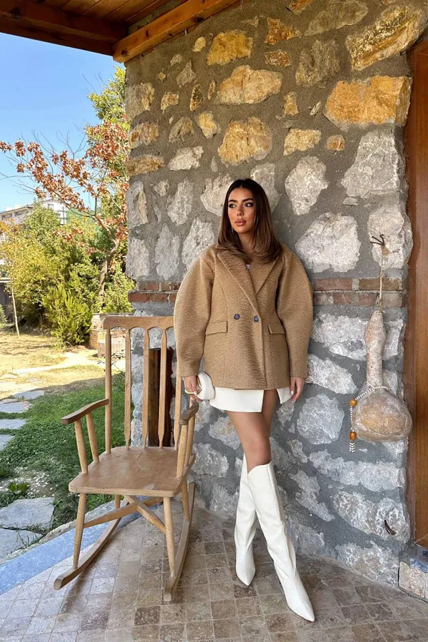 Toptan Camel İki Düğmeli Manto