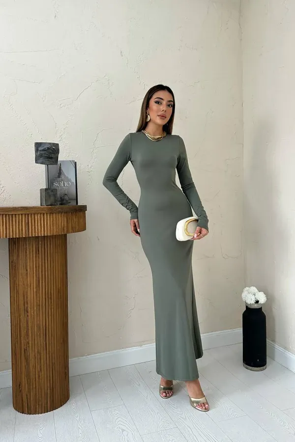 Robe longue moulante kaki en gros