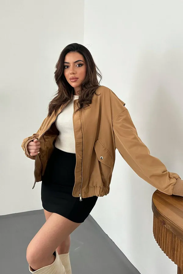 Veste aviateur patchwork camel en gros