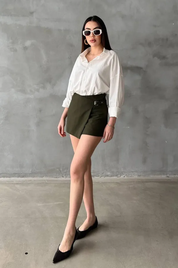 Jupe courte à boucles kaki en gros