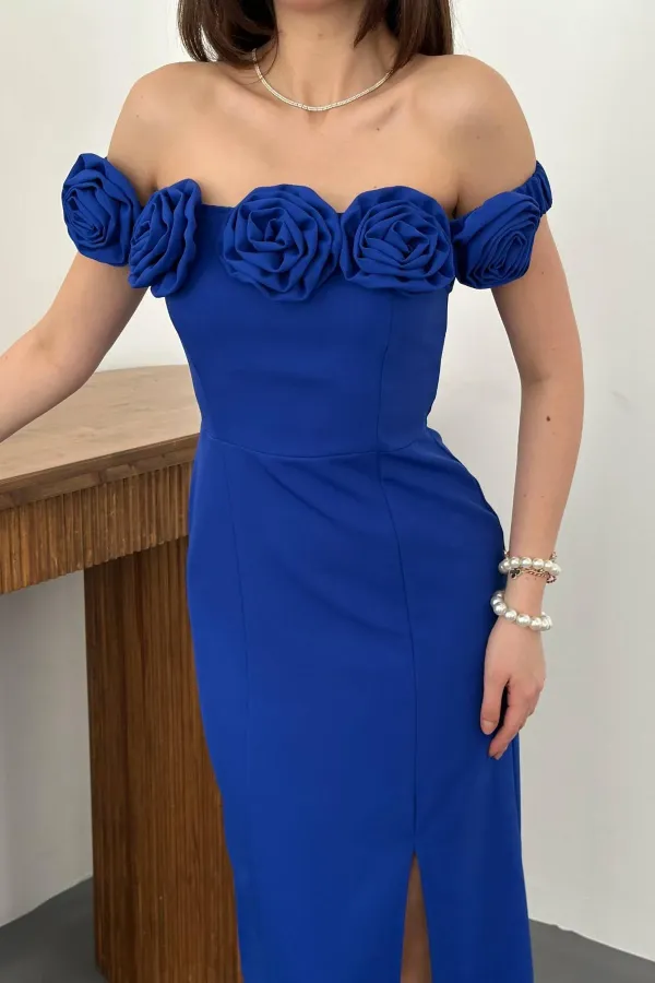 Robe Saxe Madonna à col rose en gros