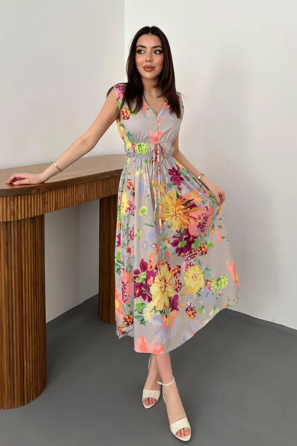 Robe d'été bleue à motif floral en gros