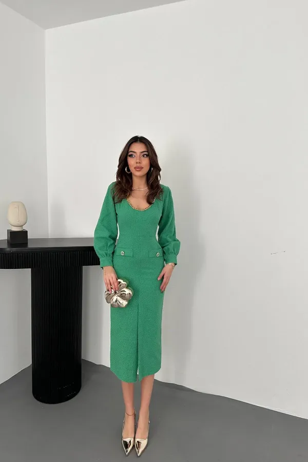 Robe verte à col large en gros