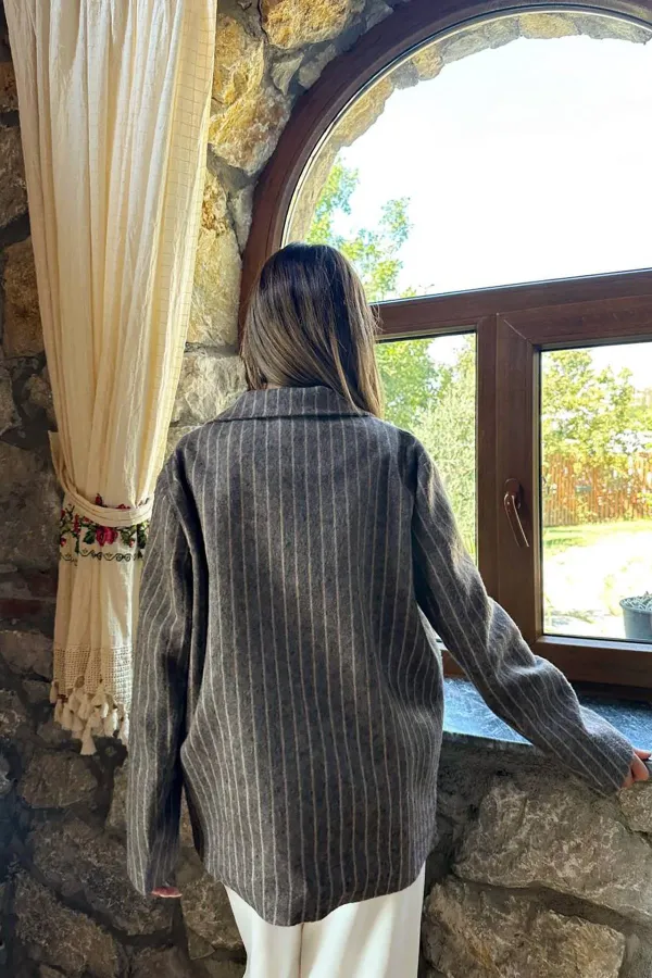 Toptan Kahverengi Çizgili Yün Ceket