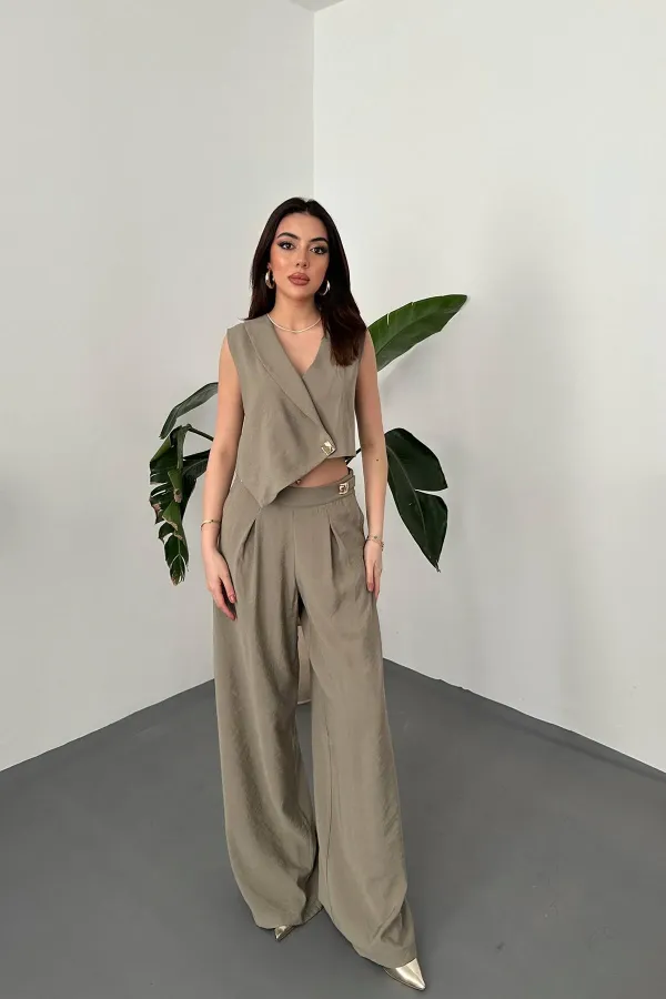 Ensemble gilet et pantalon asymétriques kaki en gros