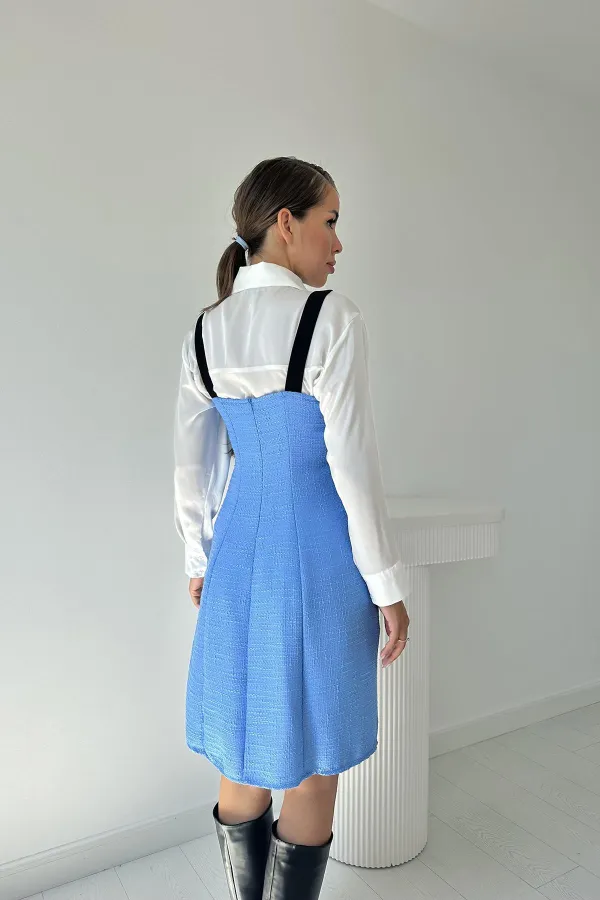 Robe à bretelles brodée bleu noir en gros