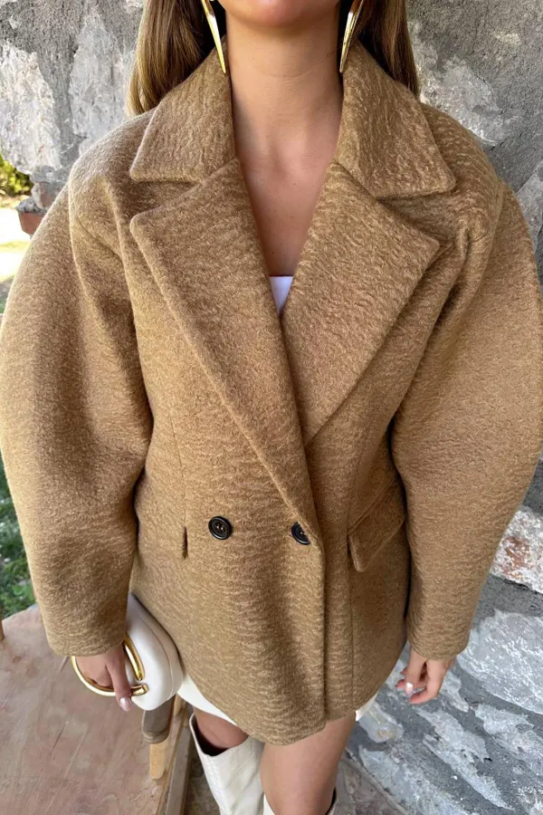 Toptan Camel İki Düğmeli Manto